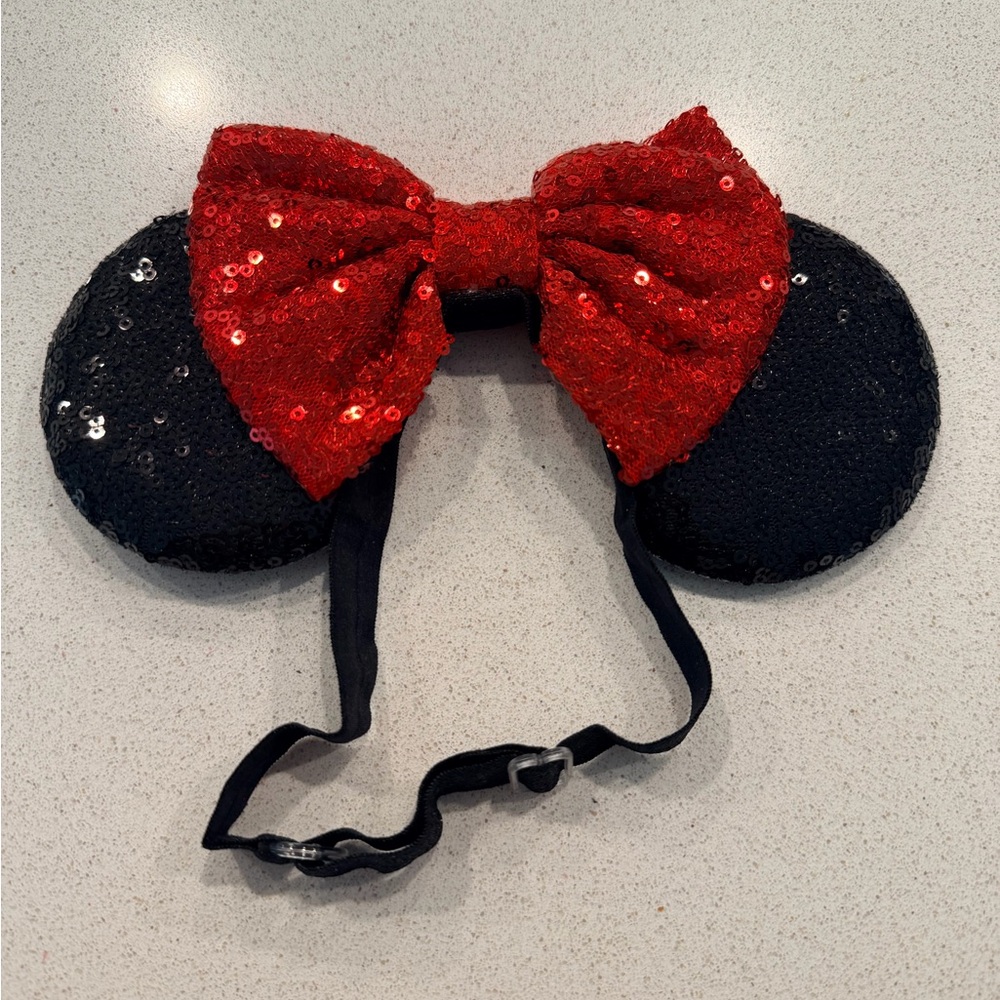 Sequin Black and Red Bow Headband